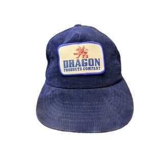 vintage snapback hat Dragon Products corduroy navy blue cap VTG in EUC